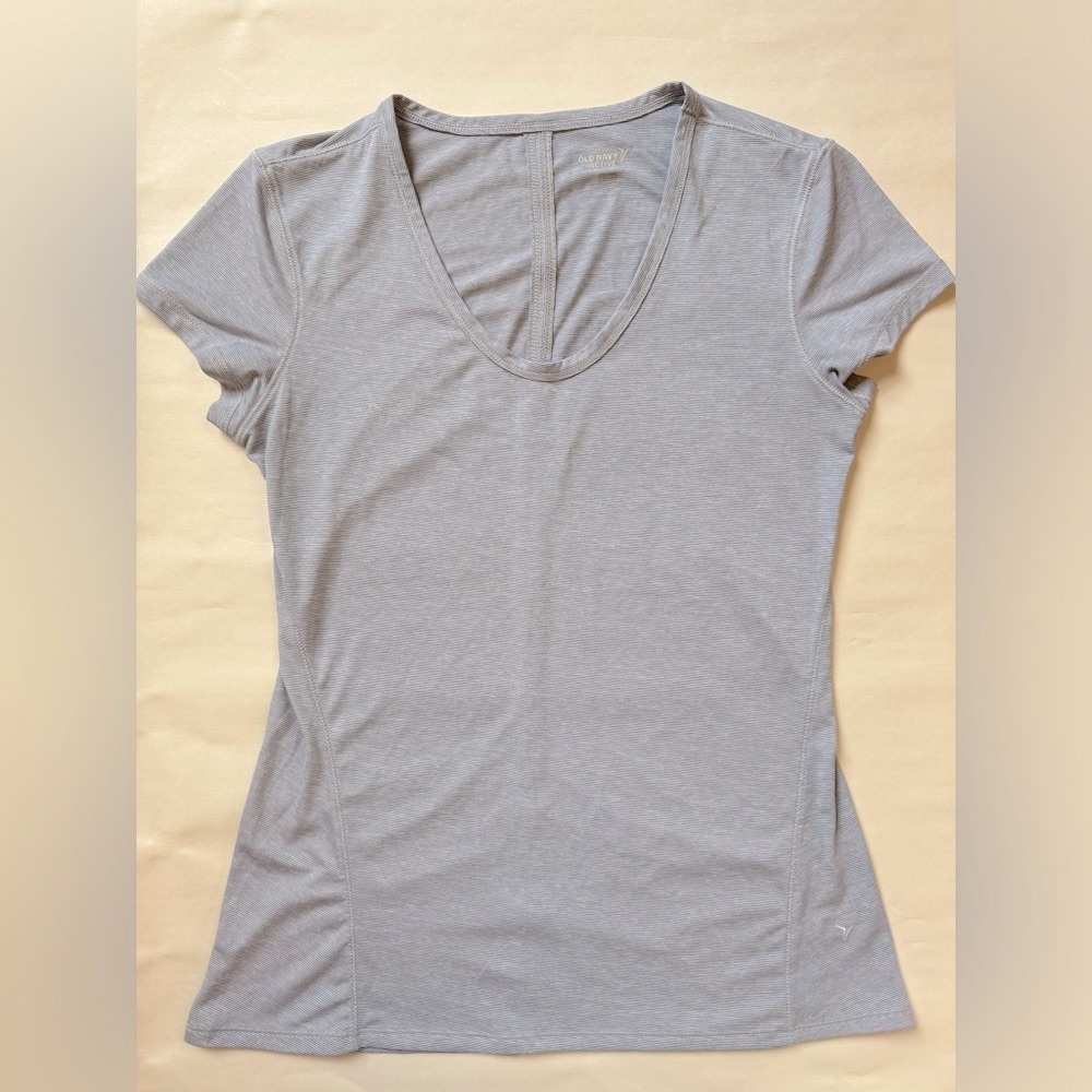 Go-Dry Short Sleeve Tee EUC Blue White Stripes Old Navy Active - Picture 2 of 15